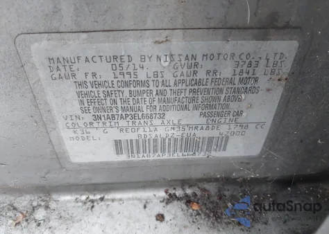 2014 Nissan Sentra Fe+ S/Fe+ Sv/S/Sl/Sr/Sv из США, поврежденный, VIN 3N1AB7AP3EL668732